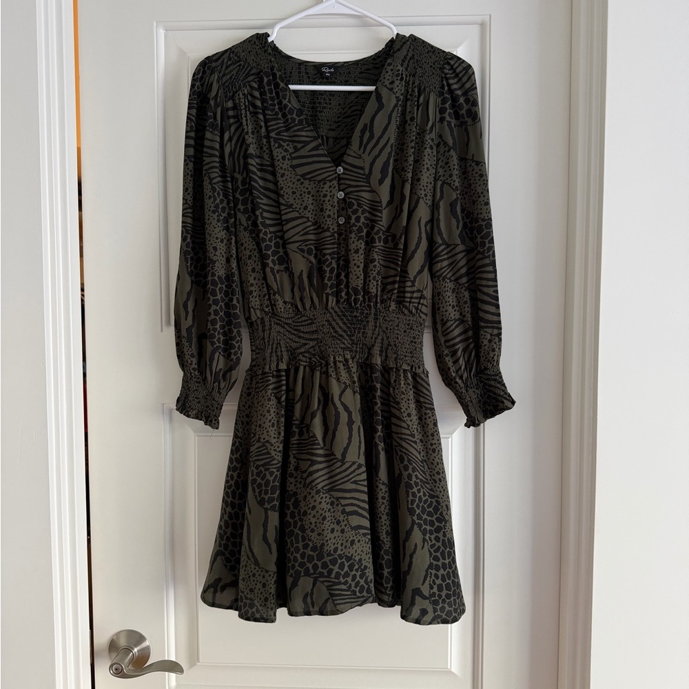 Rails Jasmine Olive Green Printed Smocked Mini Dress